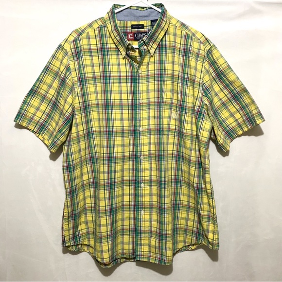 Chaps Other - Chaps Ralph Lauren Mens XL Short Sleeve Easy Care Casual Yellow Plaid Comfort
